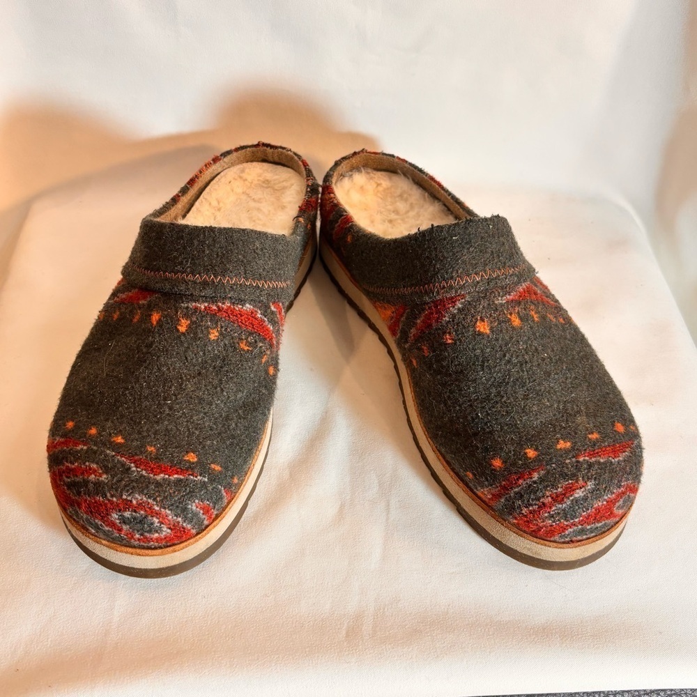MERRELL Sz 8 Juno Wool Slip-On Sherpa Lined Clogs Colourful Pattern Round Toe